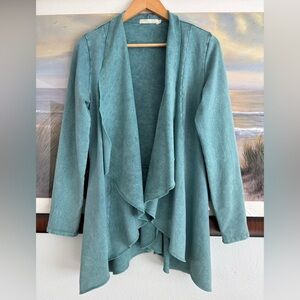 TESTIMONY Los Angeles victorian hand dye draped jacket large teal color